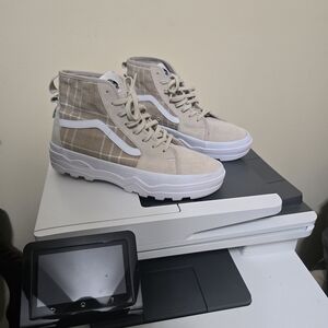 Vans‎ Sentry Sk8-Hi Waffle Cup Sneakers Women's Size 9.5 Tan Plaid Suede Shoes